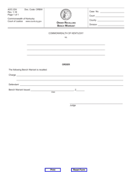 Document preview: Form AOC-224 Order Recalling Bench Warrant - Kentucky
