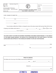 Document preview: Form AOC-295.1 Notice of Hearing for Name Change (Child Under 18 Years of Age) - Kentucky