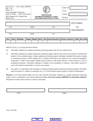 Document preview: Form AOC-275.16 Order Sealing Information Obtained by Global Positioning Monitoring System - Kentucky