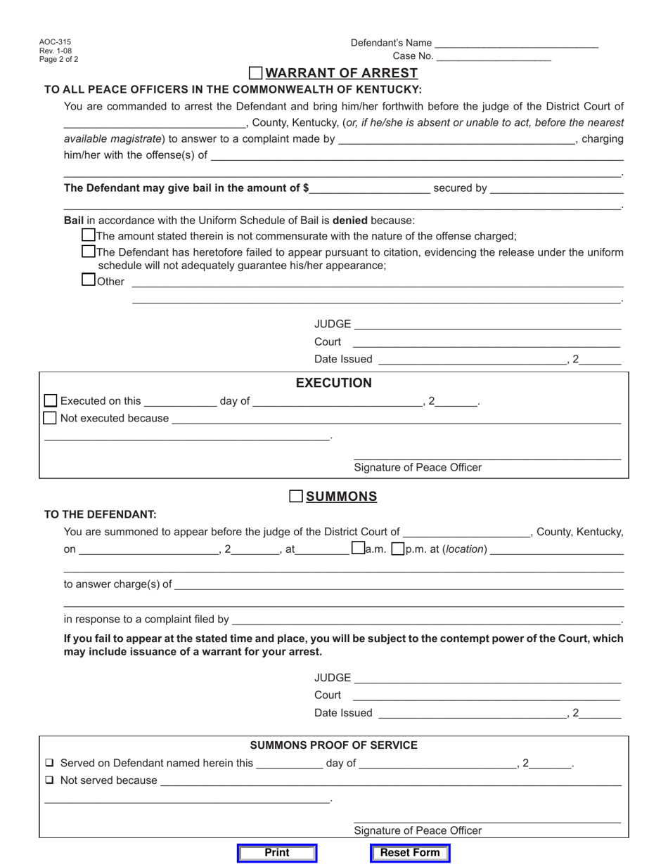 Form AOC-315 - Fill Out, Sign Online and Download Fillable PDF ...