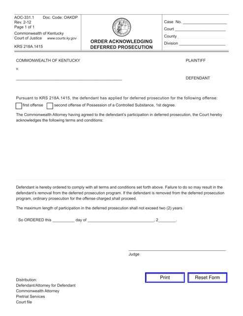 Form AOC-331.1  Printable Pdf