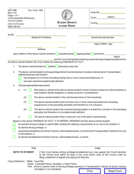 Document preview: Form AOC-298 Student Driver's License Order - Kentucky