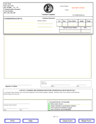 Document preview: Form AOC-315.B Criminal Complaint - Kentucky