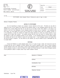 Document preview: Form AOC-290 Petition to Inspect Adoption Records - Kentucky