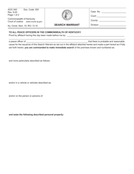 Document preview: Form AOC-340 Search Warrant - Kentucky