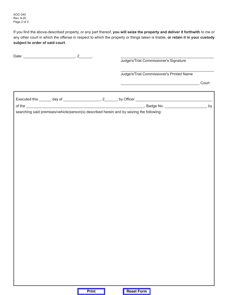 Form AOC-340 Search Warrant - Kentucky, Page 2