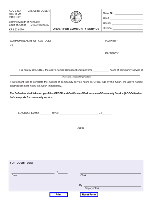 Form AOC-343.1  Printable Pdf