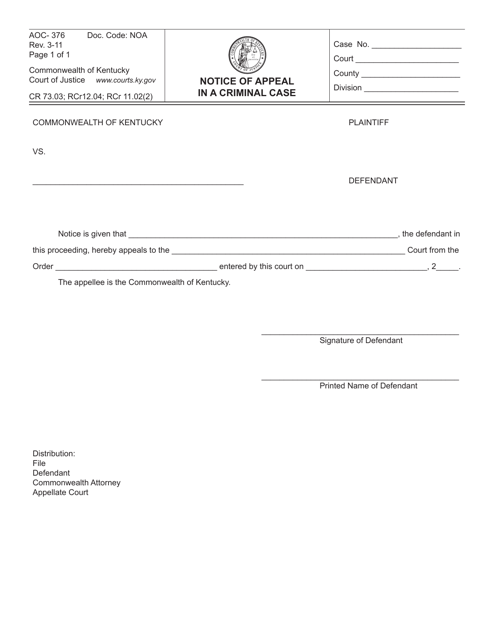 Form AOC-376  Printable Pdf