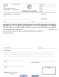 Document preview: Form AOC-385.1 Release From Custody - Kentucky