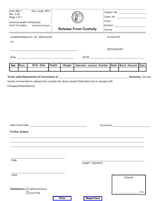 Form AOC-385.1  Printable Pdf