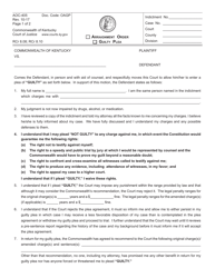 Document preview: Form AOC-405 Arraignment Order/Guilty Plea - Kentucky