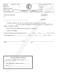 Document preview: Formulario AOC-415 Orden Para La Instruccion De Cargos (Contestacion De No Culpable) - Kentucky (Spanish)