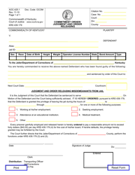 Document preview: Form AOC-425.1 Commitment Order/ Judgment and Order Releasing - Kentucky
