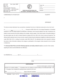 Document preview: Form AOC-333 Order Sealing Records for Successful Deferred Prosecution - Kentucky