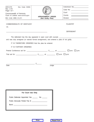 Document preview: Form AOC-415 Arraignment Order (Not Guilty Plea) - Kentucky