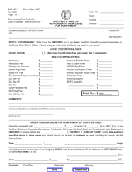 Document preview: Form AOC-465.1 Cost/Fees & Fines List With Order to Show Cause for Non-payment - Kentucky