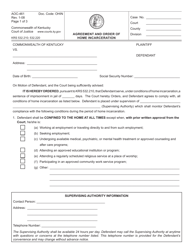 Document preview: Form AOC-461 Agreement and Order of Home Incarceration - Kentucky