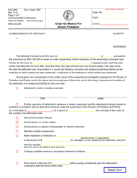 Document preview: Form AOC-460 Order on Motion for Shock Probation - Kentucky