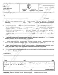 Document preview: Formulario AOC-465.4 Orden De Comparecencia - Kentucky (Spanish)