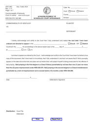 Document preview: Form AOC-490 Acknowledgment of Scheduled Court Appearance - Kentucky