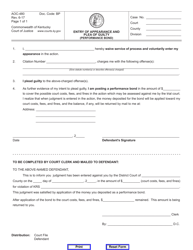 Document preview: Form AOC-480 Entry of Appearance and Plea of Guilty (Performance Bond) - Kentucky