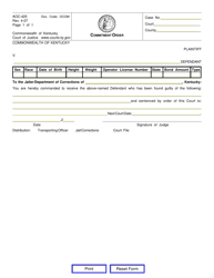 Document preview: Form AOC-425 Commitment Order - Kentucky