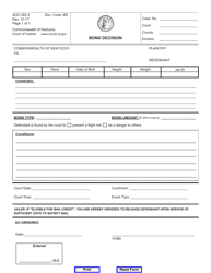Document preview: Form AOC-365.3 Bond Decision - Kentucky