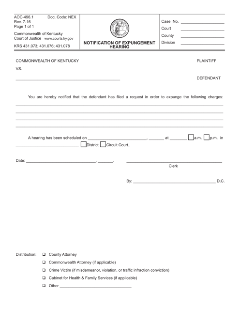 Form AOC-496.1  Printable Pdf