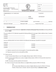 Form AOC-496.4 Order on Application to Vacate and Expunge Felony Conviction - Kentucky