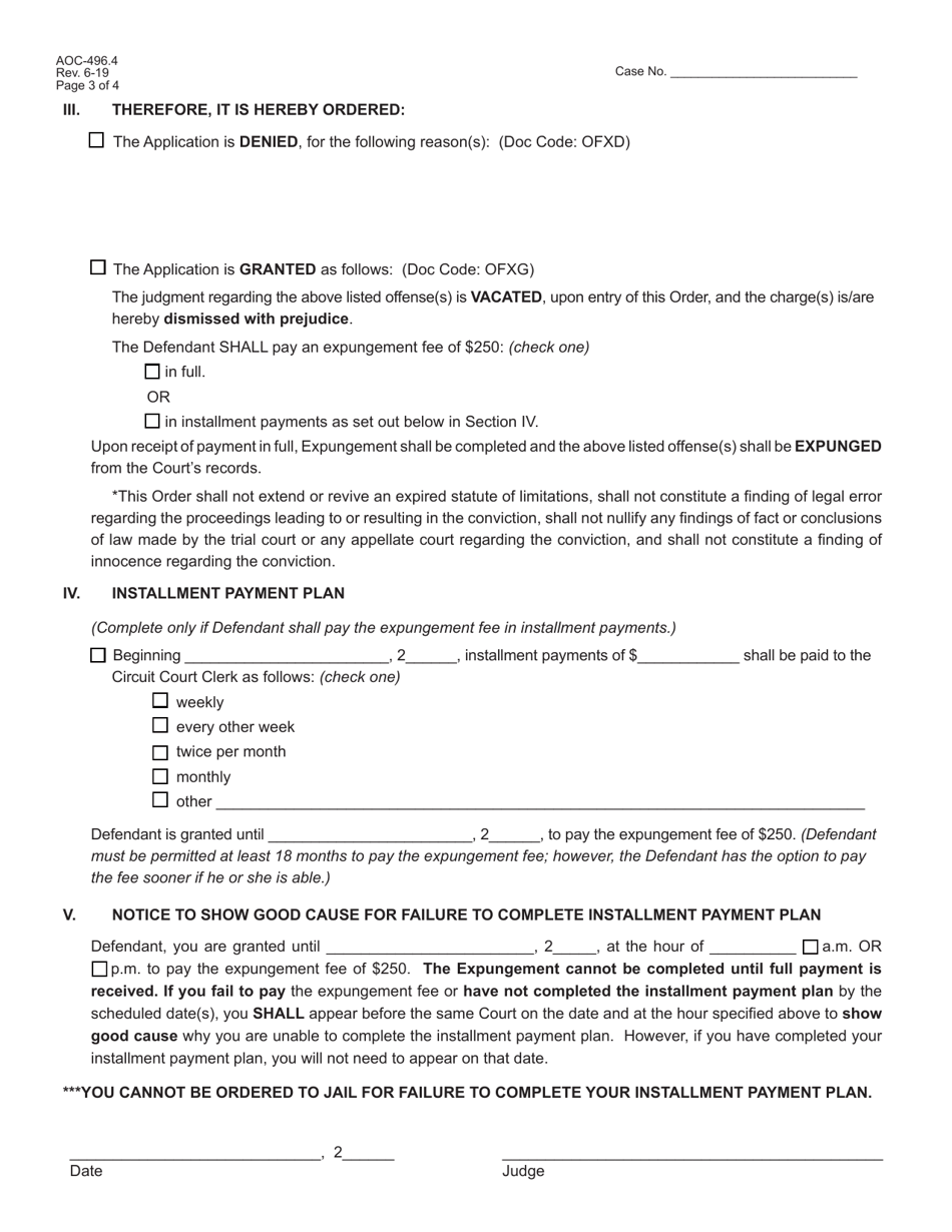 Form AOC-496.4 Order on Application to Vacate and Expunge Felony Conviction - Kentucky, Page 3