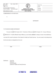 Document preview: Form AOC-499.1 Order for Human Immunodeficiency Virus (HIV) Testing - Kentucky