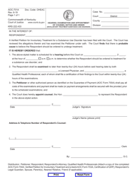 Document preview: Form AOC-701A Hearing, Examination and Appointment of Counsel Notice and Order (Involuntary Treatment-Alcohol/Drug Abuse) - Kentucky