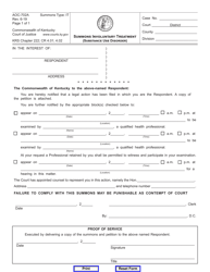 Form AOC-702A &quot;Summons Involuntary Treatment (Substance Use Disorder)&quot; - Kentucky