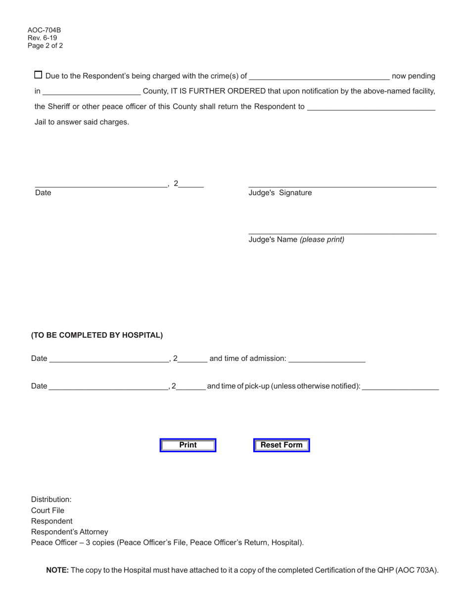 Form AOC-704B - Fill Out, Sign Online and Download Fillable PDF ...