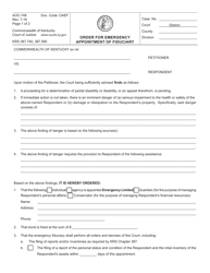 Form AOC-748 Order for Emergency Appointment of Fiduciary - Kentucky