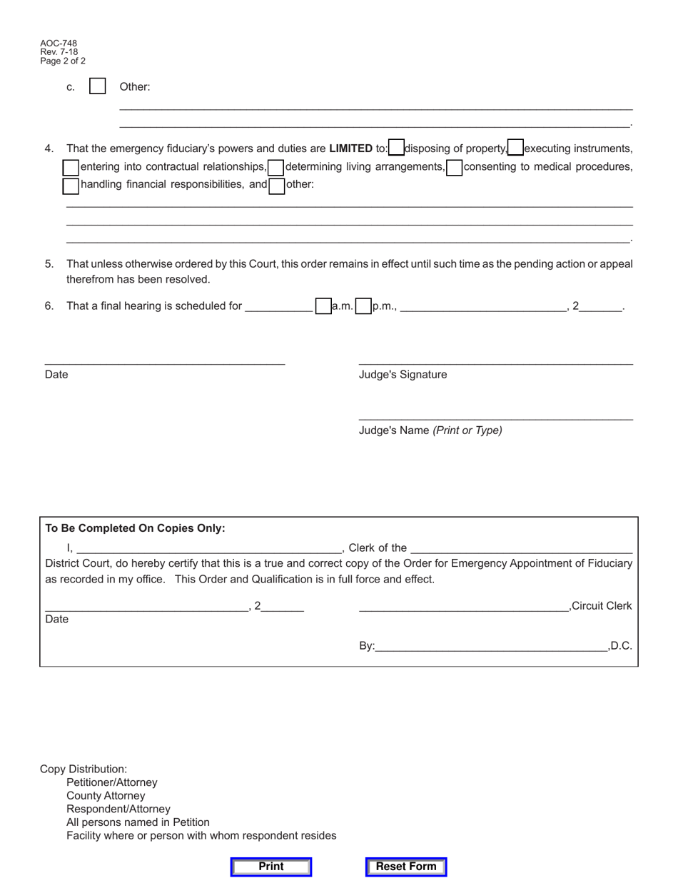 Form AOC-748 - Fill Out, Sign Online and Download Fillable PDF ...