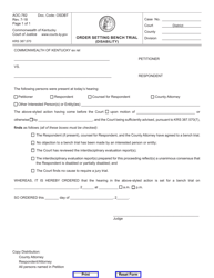 Document preview: Form AOC-782 Order Setting Bench Trial (Disability) - Kentucky