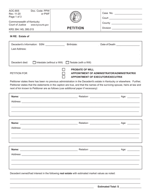 Form AOC-805 Petition - Kentucky