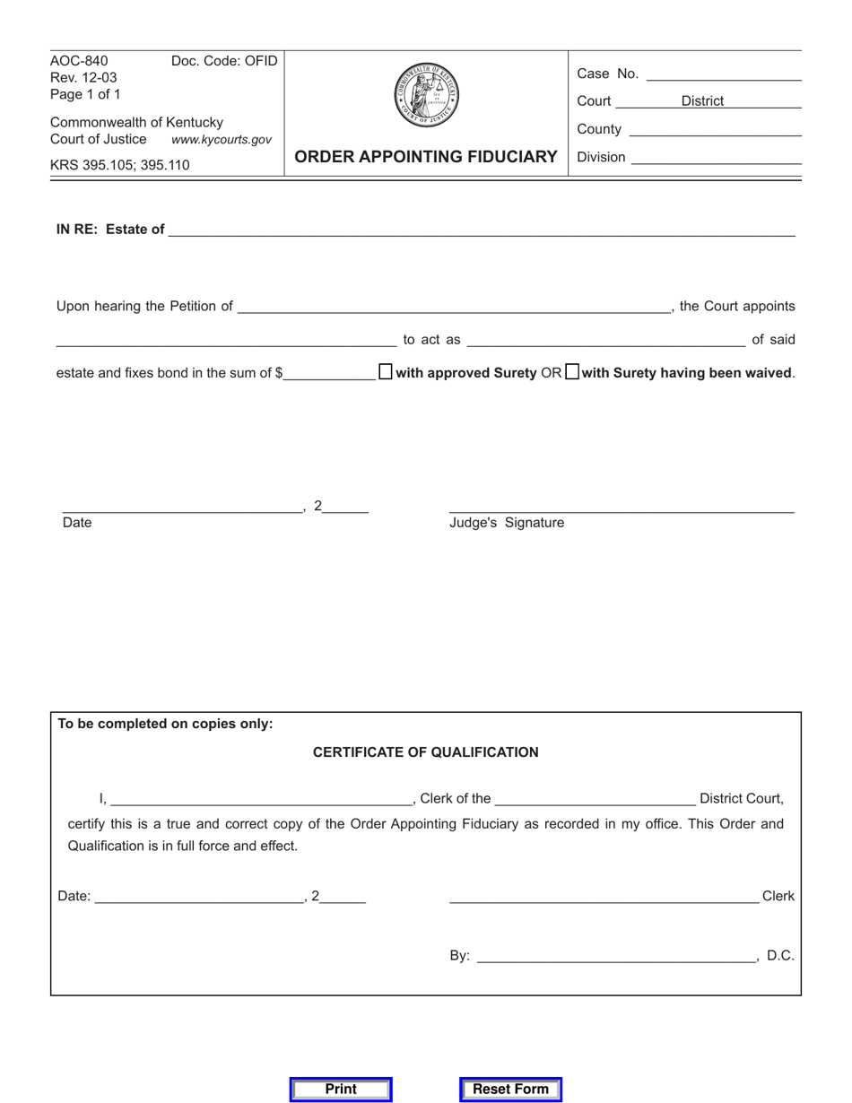 Form AOC840 Fill Out, Sign Online and Download Fillable PDF