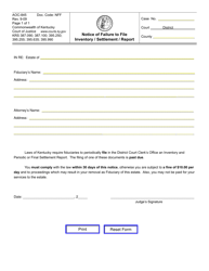 Document preview: Form AOC-845 Notice of Failure to File Inventory/Settlement/Report - Kentucky