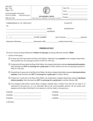 Document preview: Form AOC-497 Expungement Order (For Acquittal, Dismissal, or Failure to Indict) - Kentucky
