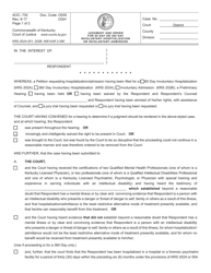 Document preview: Form AOC-730 Judgment and Order for 60 Day or 360 Day Involuntary Hospitalization or Involuntary Admission - Kentucky