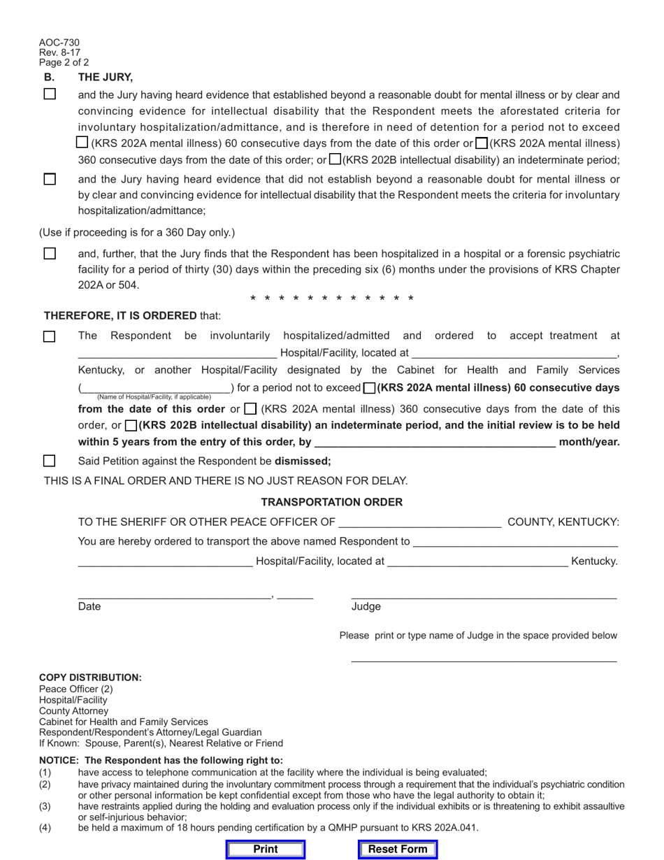 Form AOC-730 - Fill Out, Sign Online and Download Fillable PDF ...