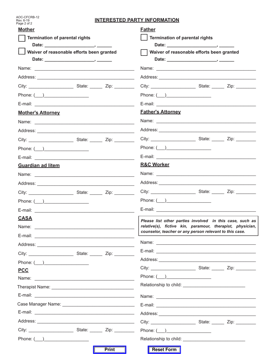 Form AOC-CFCRB-12 Citizen Foster Care Review Board Case Selection for Interested Party Review - Kentucky, Page 2