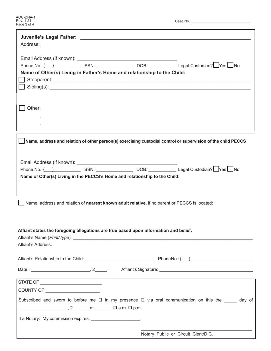 Form AOC-DNA-1 Download Fillable PDF or Fill Online Juvenile Dependency ...