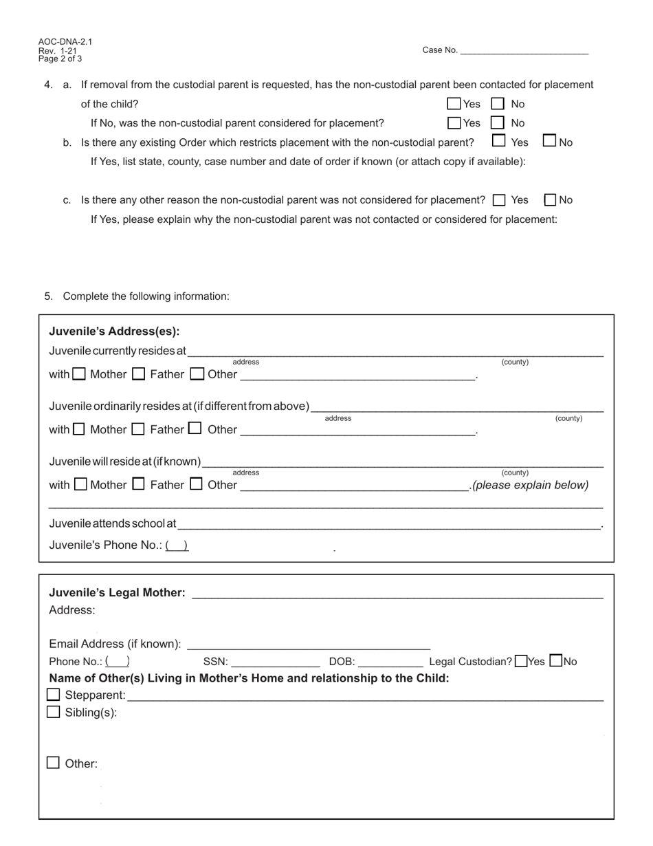 Form AOC-DNA-2.1 Download Fillable PDF or Fill Online Emergency Custody ...