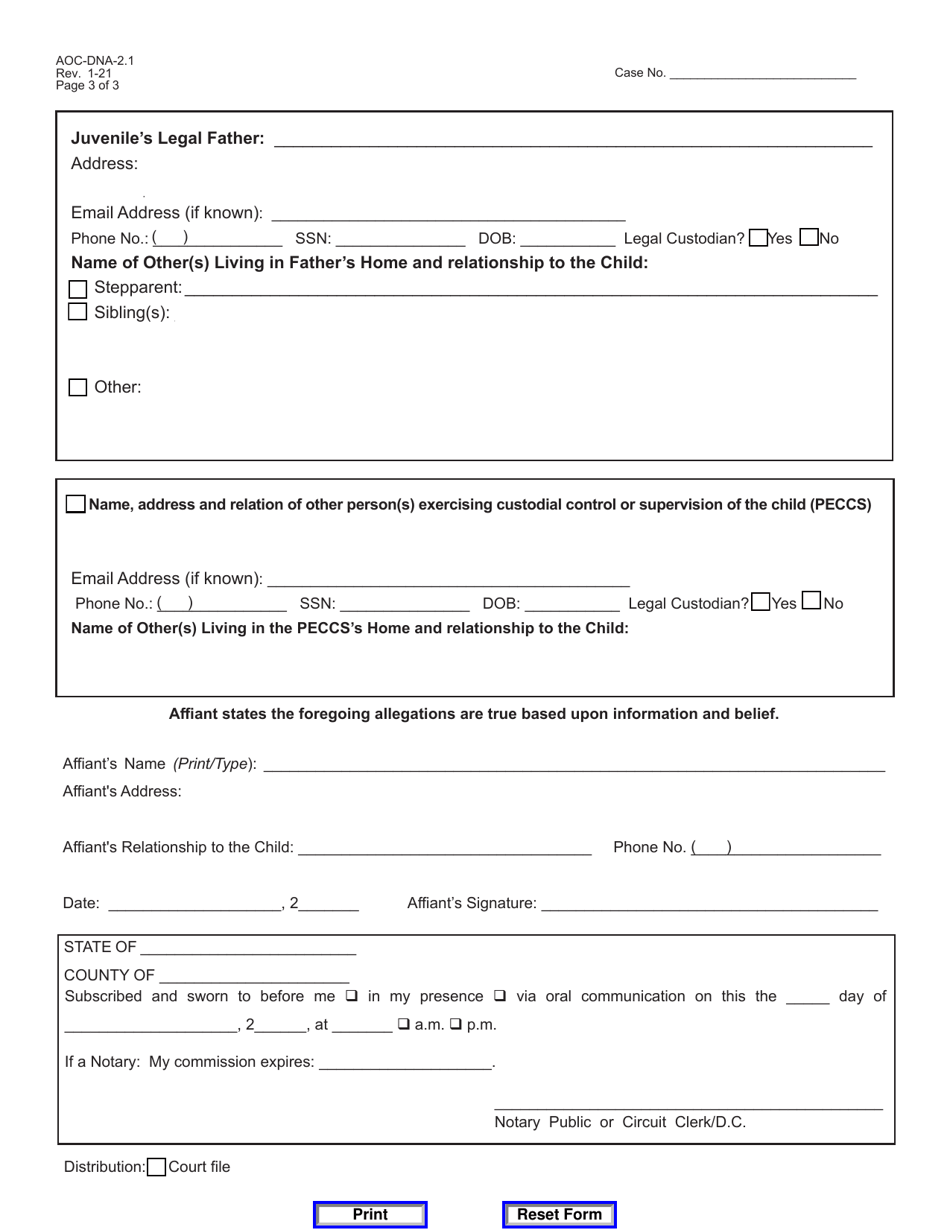 Form AOC-DNA-2.1 Download Fillable PDF or Fill Online Emergency Custody ...