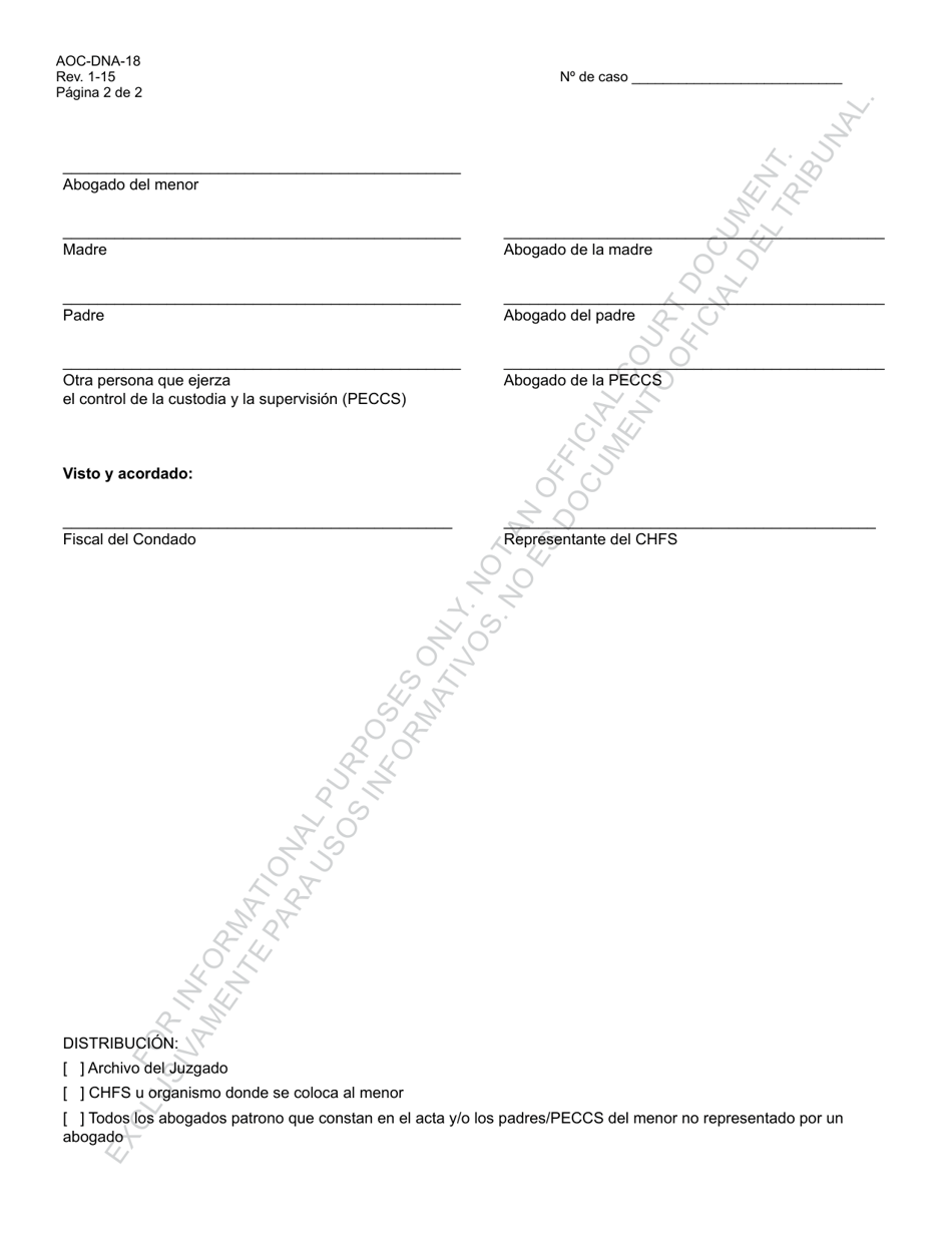 Formulario AOC-DNA-18 Reconocimiento De Hechos Y Renuncia a Audiencia De Resolucion Formal Dependencia / Abandono O Maltrato - Kentucky (Spanish), Page 2