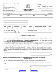 Document preview: Form AOC-DNA-7 Juvenile Summons (Dna Proceeding) - Kentucky