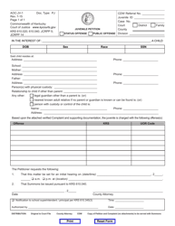 Form AOC-JV-1 &quot;Juvenile Petition Status Offense/Public Offense&quot; - Kentucky